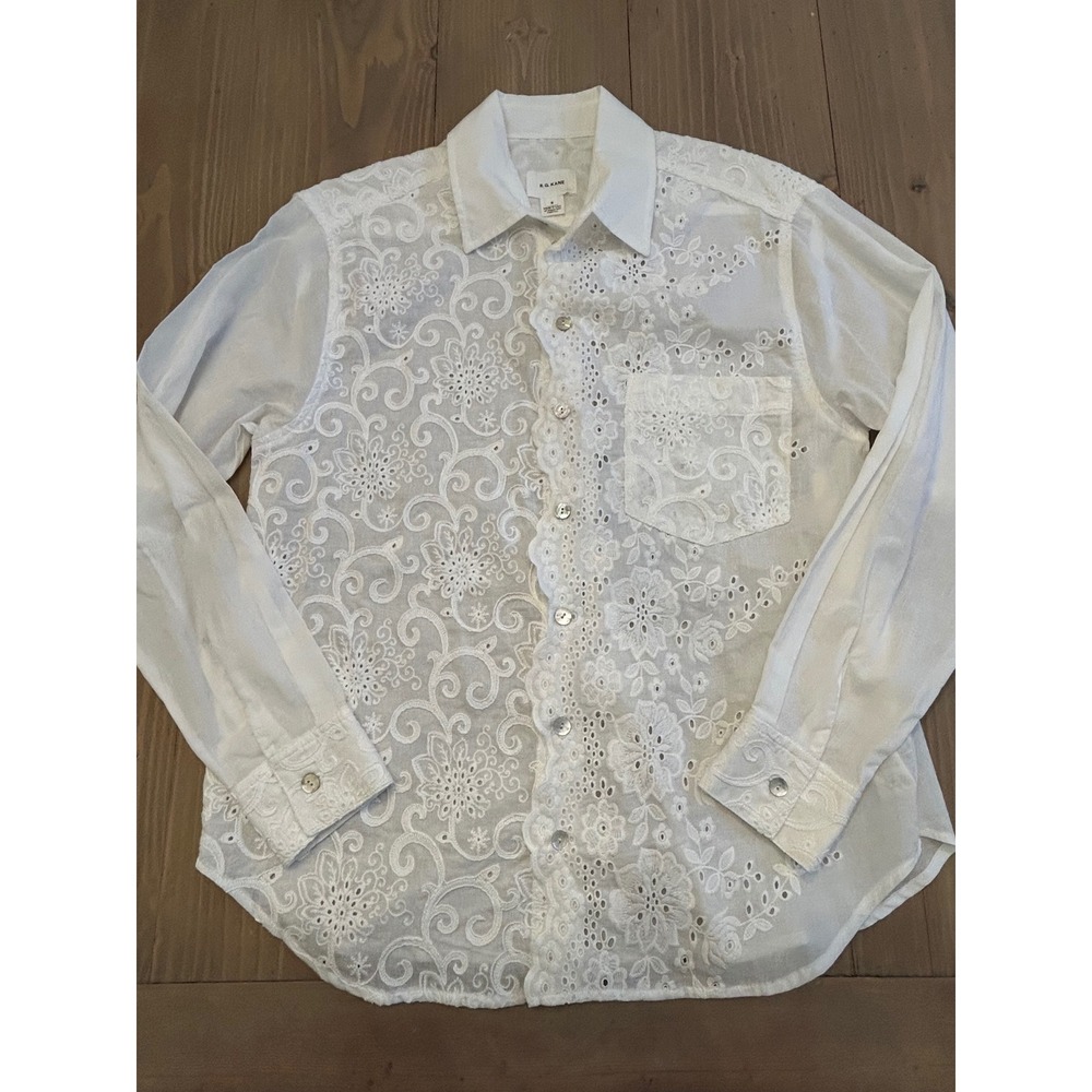 G37 RG Kane Women White Cotton Eyelet Embroidered Button Down Shirt Blouse S